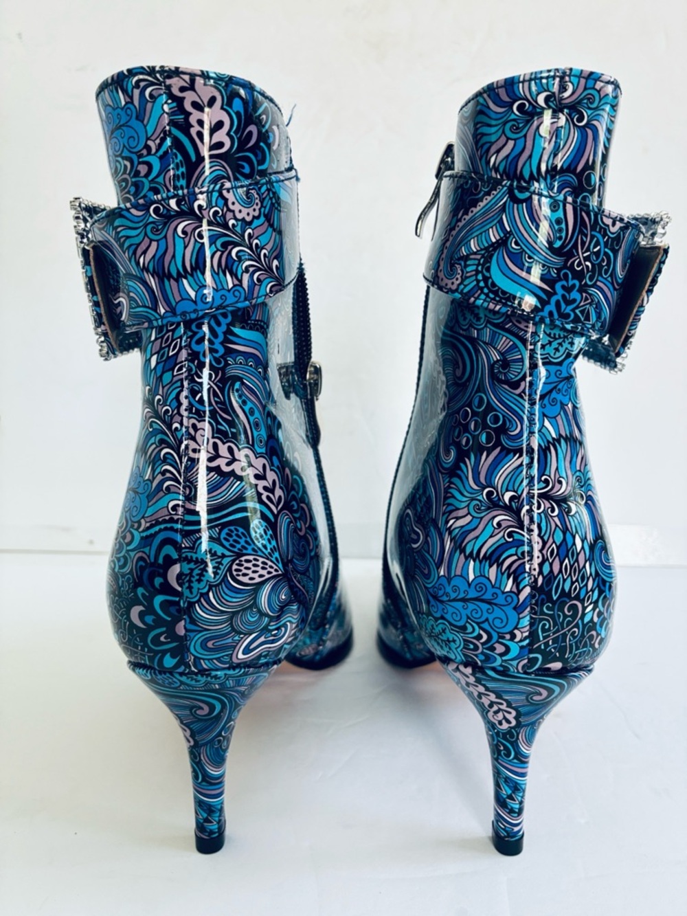 Women’s Blue Paisley Pointed-Toe Ankle Boot with Bling Style Buckle Size 9 NEW - Picture 8 of 10